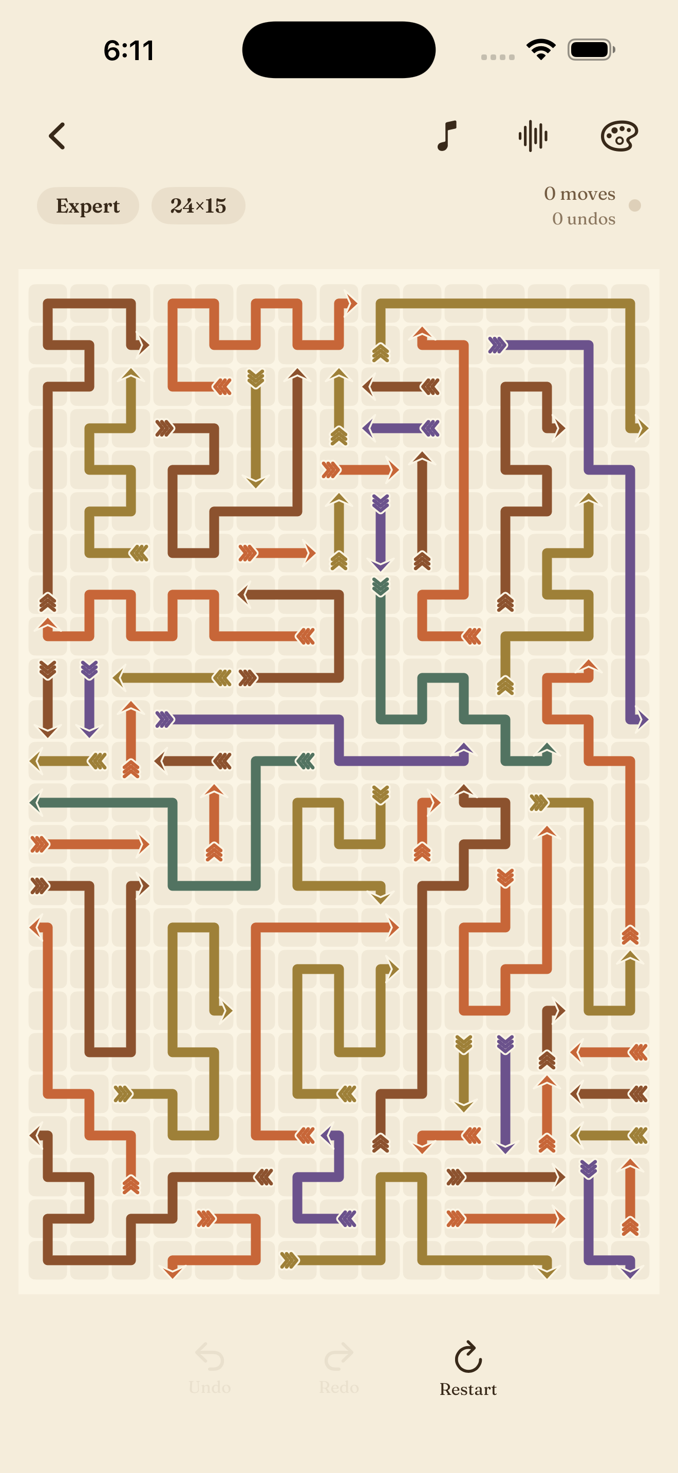 An expert puzzle with longer, tangled arrows