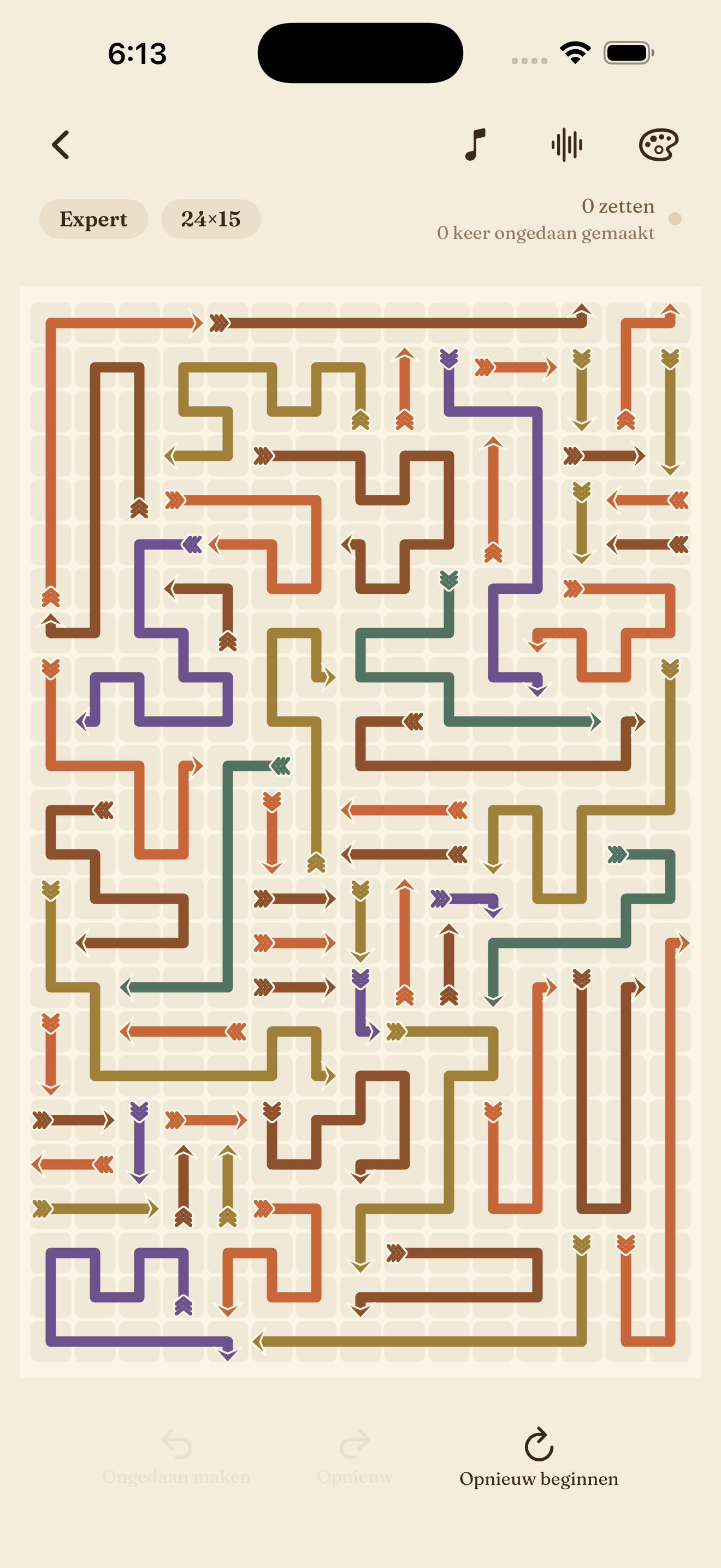 An expert puzzle with longer, tangled arrows