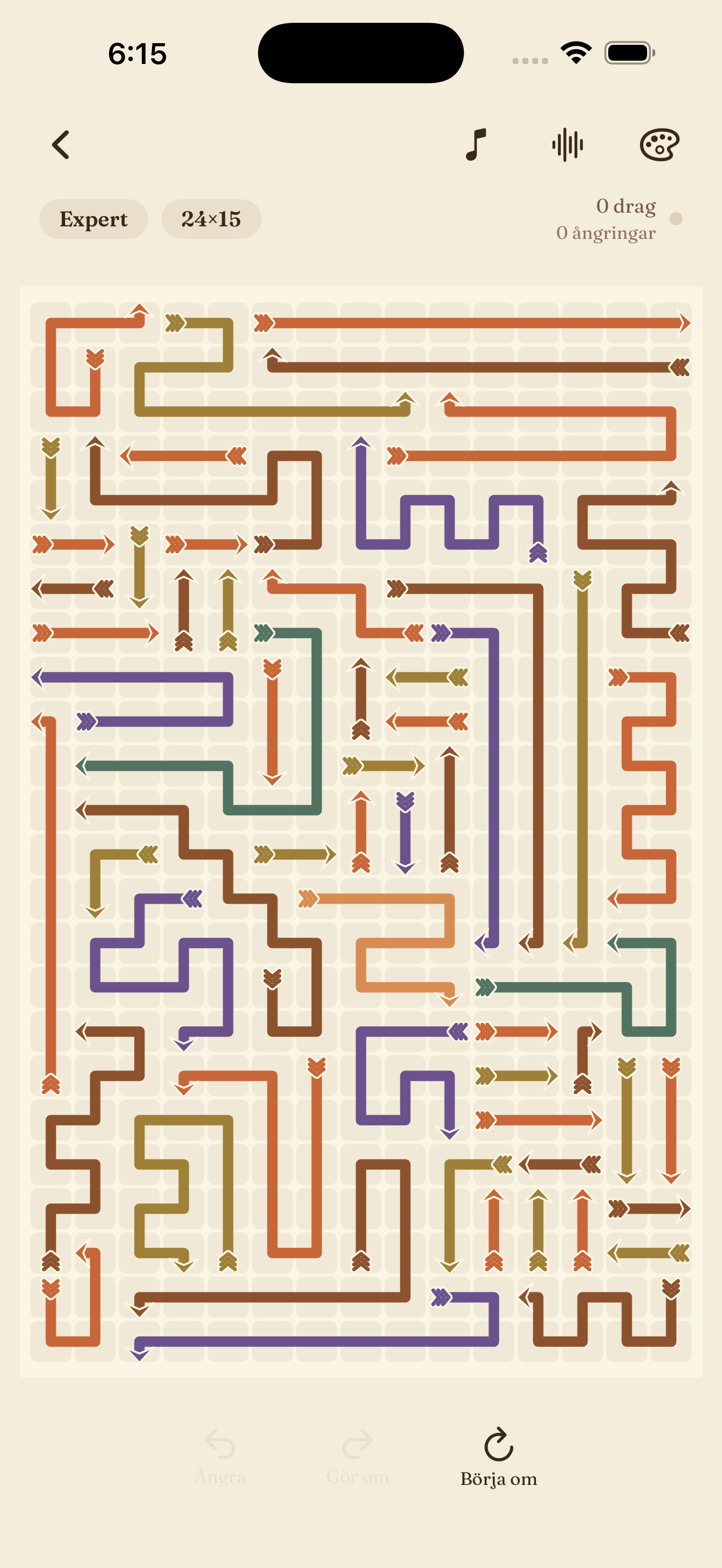 An expert puzzle with longer, tangled arrows