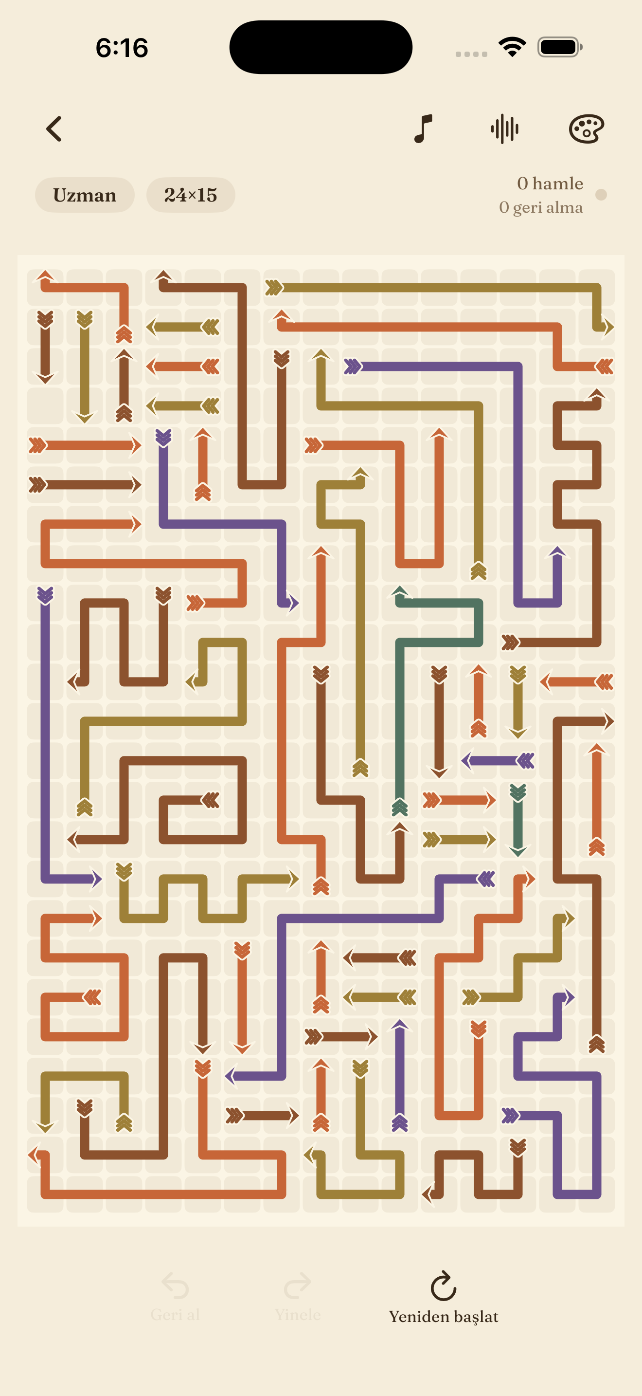 An expert puzzle with longer, tangled arrows